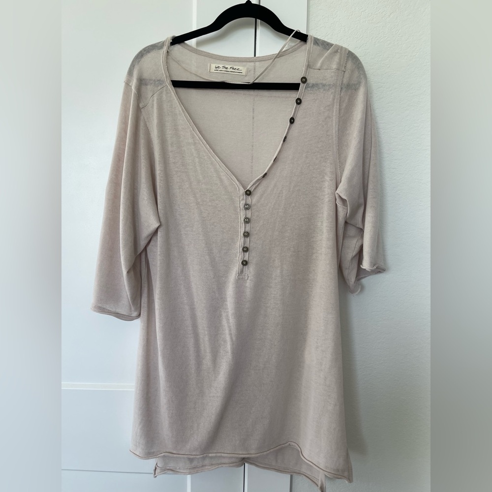 Free People We The Free Tan Tunic Asymmetrical 3/4 Sleeve